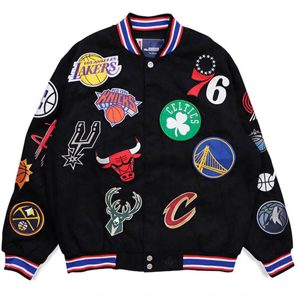 JH design - NBA ALLOVER EMBROIDERED VARSITY JACKET BLACK【NBA303CLG2】