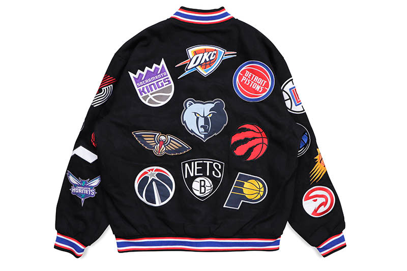 JH design - NBA ALLOVER EMBROIDERED VARSITY JACKET BLACK【NBA303CLG2】