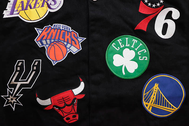 JH design - NBA ALLOVER EMBROIDERED VARSITY JACKET BLACK【NBA303CLG2】