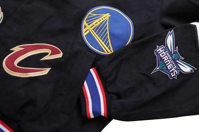 JH design - NBA ALLOVER EMBROIDERED VARSITY JACKET BLACK【NBA303CLG2】