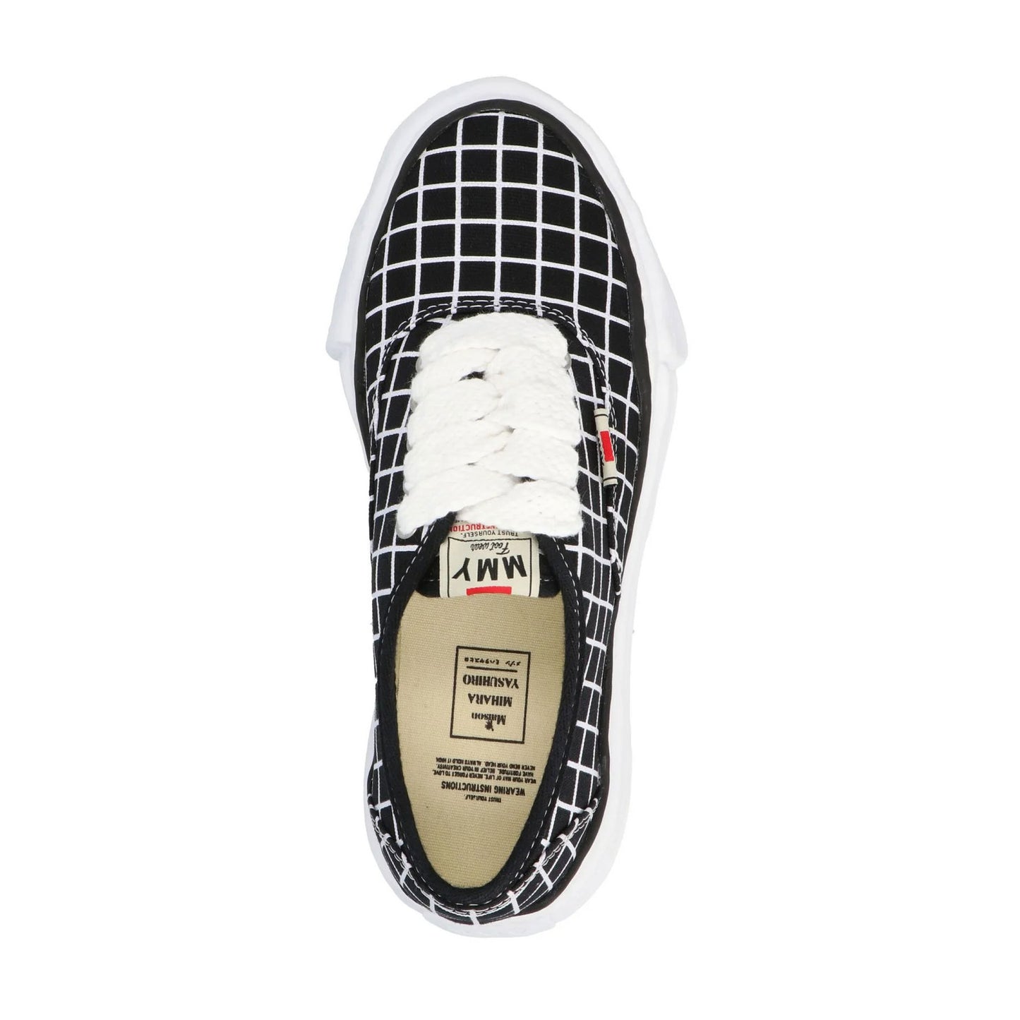 Maison Mihara Yasuhiro BAKER LOW PRINTED CANVAS BLK Check print lace-up black [A08FW728] 