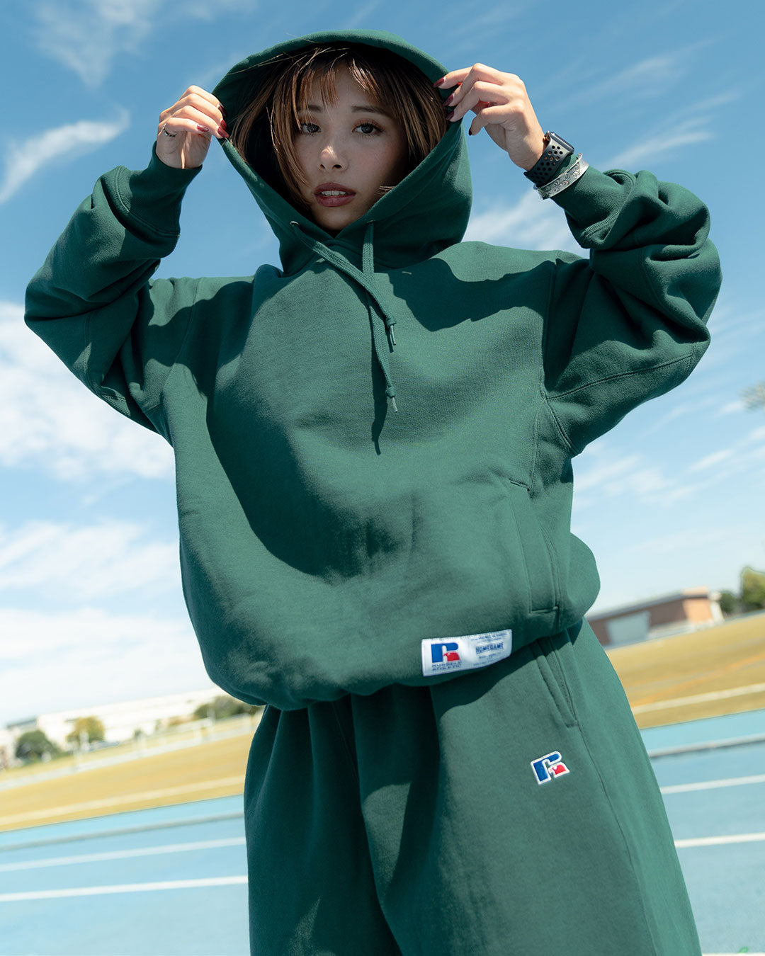 RUSSELL ATHLETIC | HOMEGAME - PRO COTTON SHELTE CH WARM SWEAT PANTS GREEN【26FW-HG-003】