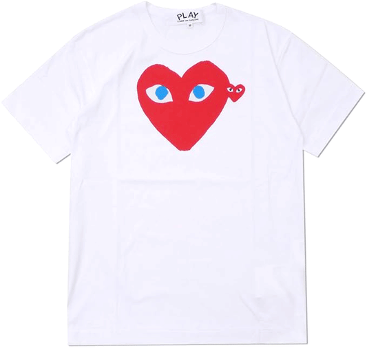 PLAY CDG T-SHIRT WHITE/RED (BLUE EYES-RED MINI HEART) プレイ コム デ ギャルソン Tシャツ ホワイト/レッド(ブルー アイズ-レッド ミニハート)【AX-T086-051 】