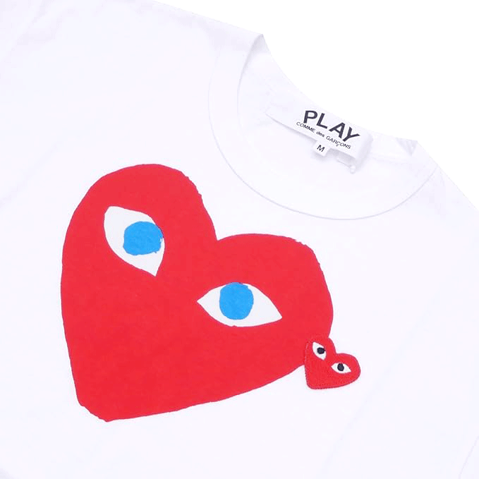 PLAY CDG T-SHIRT WHITE/RED (BLUE EYES-RED MINI HEART) プレイ コム デ ギャルソン Tシャツ ホワイト/レッド(ブルー アイズ-レッド ミニハート)【AX-T086-051 】