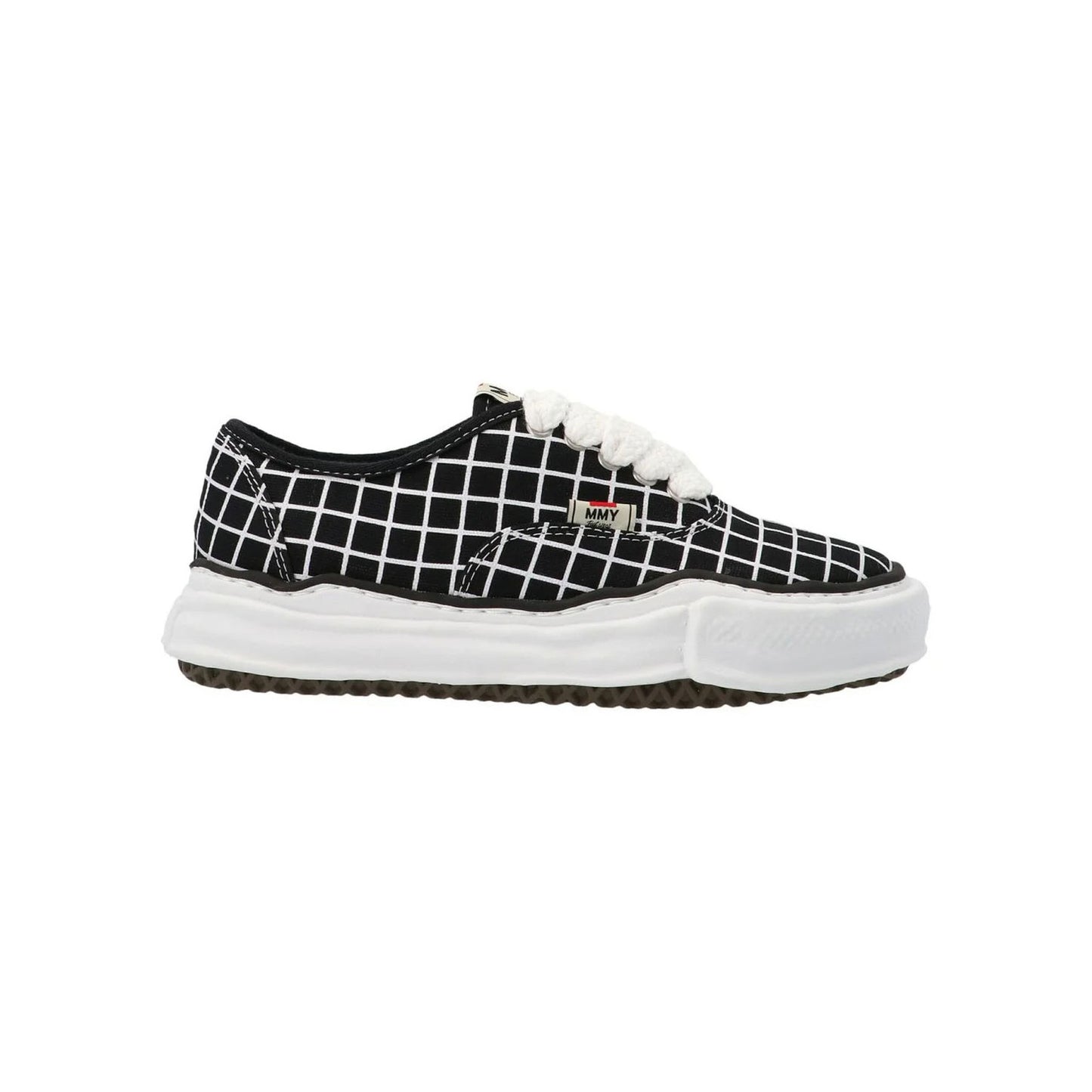 Maison Mihara Yasuhiro BAKER LOW PRINTED CANVAS BLK チェックプリント レースアップ ブラック【A08FW728】