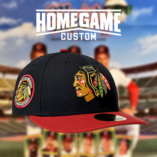 NEW ERA - CHICAGO BLACKHAWKS CO INDIAN HEAD 75TH ANNIV LP 59FIFTY NAVY/RED 【71021930】