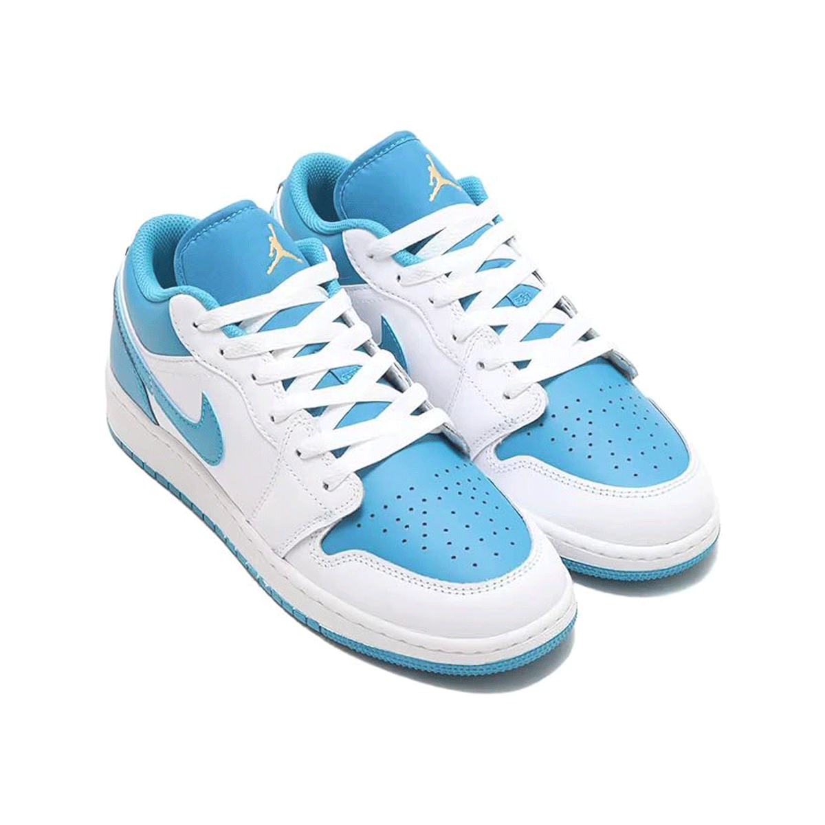 NIKEJORDAN BRAND AIR JORDAN 1 LOW (GS) "WHITE/CELESTIAL GOLD-AQUATONE" Nike Air Jordan 1 Low "White/Celestial Gold-Aquatone" [553560-174] 