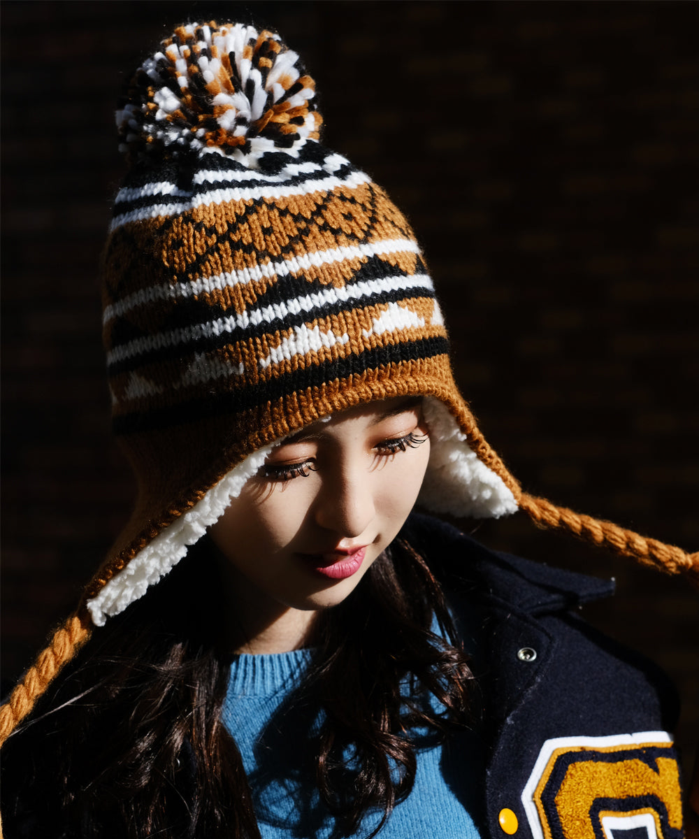 HOMEGAME - POM KNIT BEANIE NORDIC BROWN【HG231405】