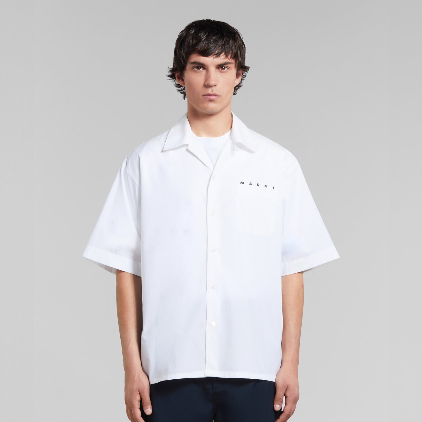 MARNI - White organic poplin bowling shirt with hidden logo【CUMU0213P8 USCT88 LOW01】