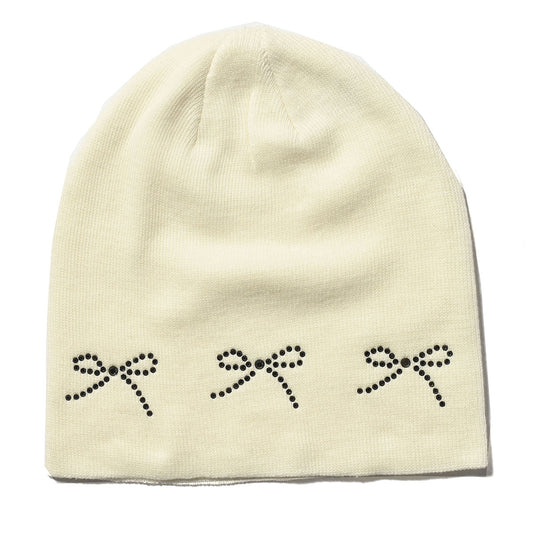 絲帶水鑽毛線帽 白色