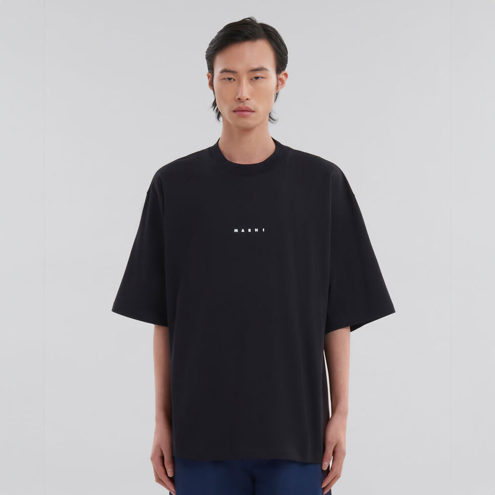 MARNI - Black organic cotton T-shirt with Mini logo Marni【HUMU0223P1 USCS87 LON99】