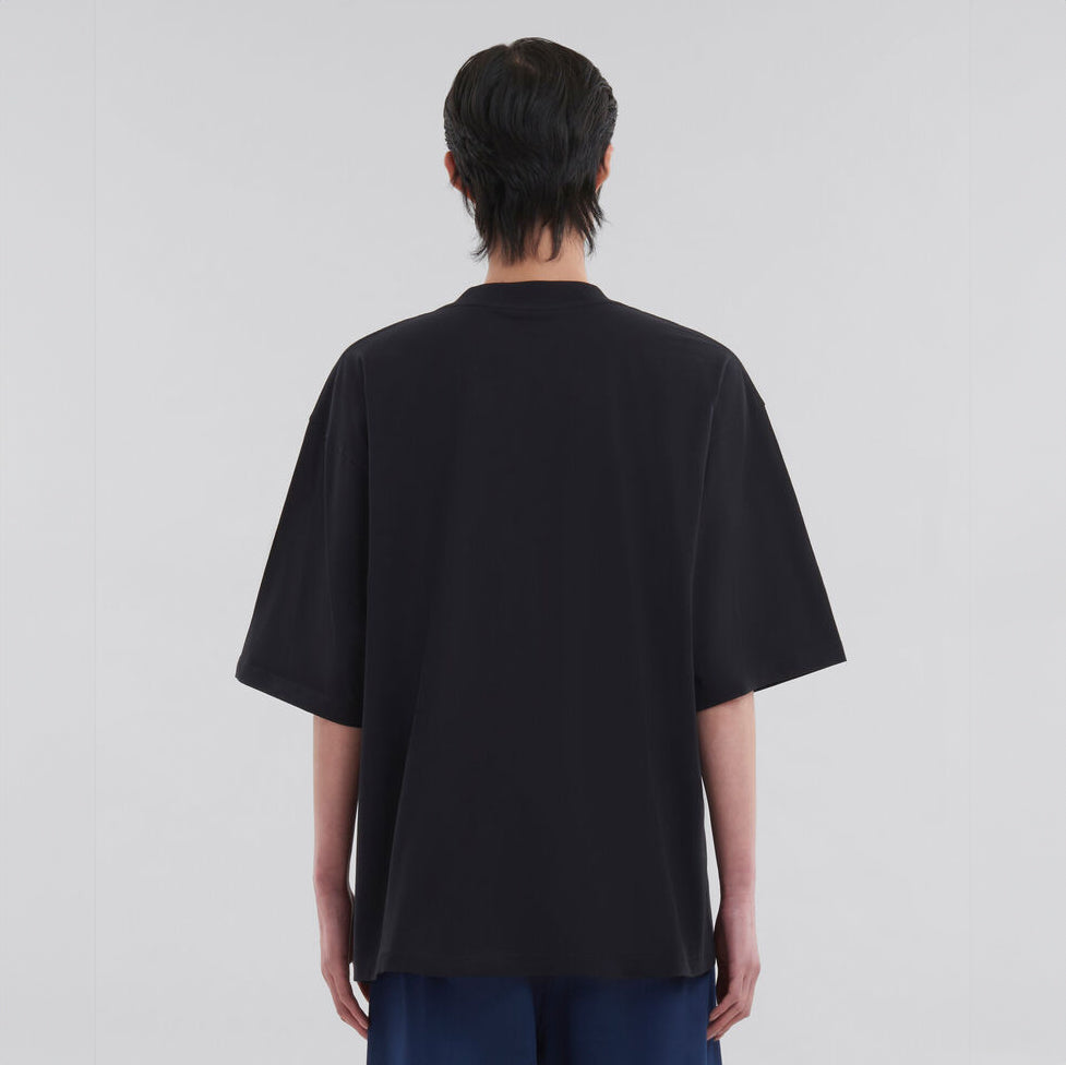 MARNI - Black organic cotton T-shirt with Mini logo Marni【HUMU0223P1 USCS87 LON99】