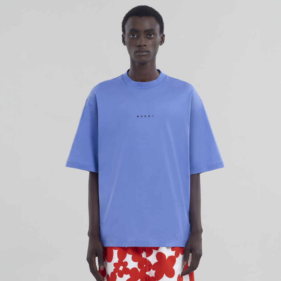 MARNI - Light Blue organic cotton T-shirt with Mini logo Marni【HUMU0223P1 USCS87  LOB26】