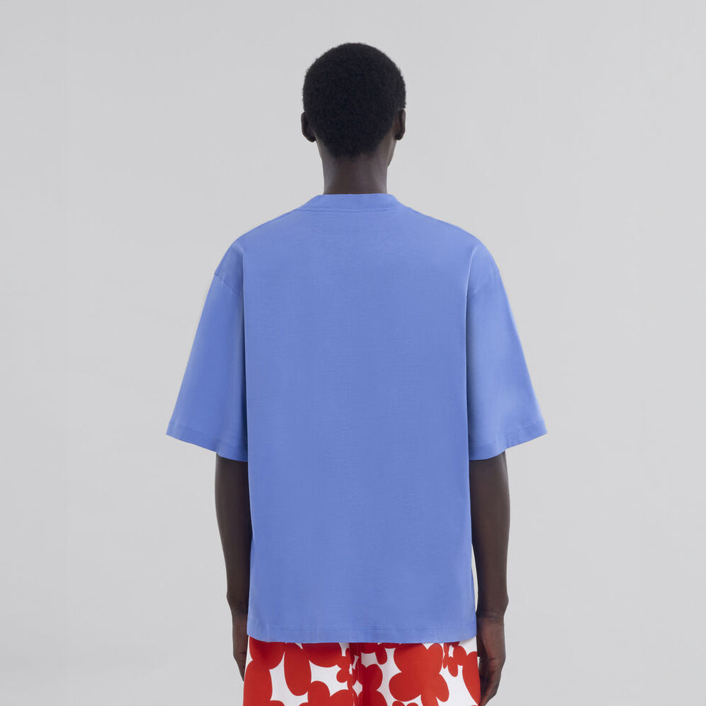 MARNI - Light Blue organic cotton T-shirt with Mini logo Marni【HUMU0223P1 USCS87  LOB26】