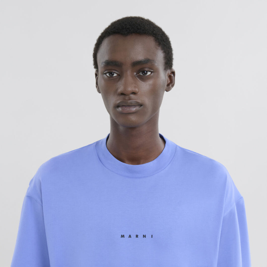 MARNI - Light Blue organic cotton T-shirt with Mini logo Marni【HUMU0223P1 USCS87  LOB26】