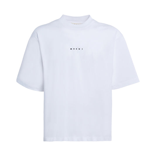 MARNI - White organic cotton T-shirt with Mini logo Marni【HUMU0223P1 USCS87 LOW01】