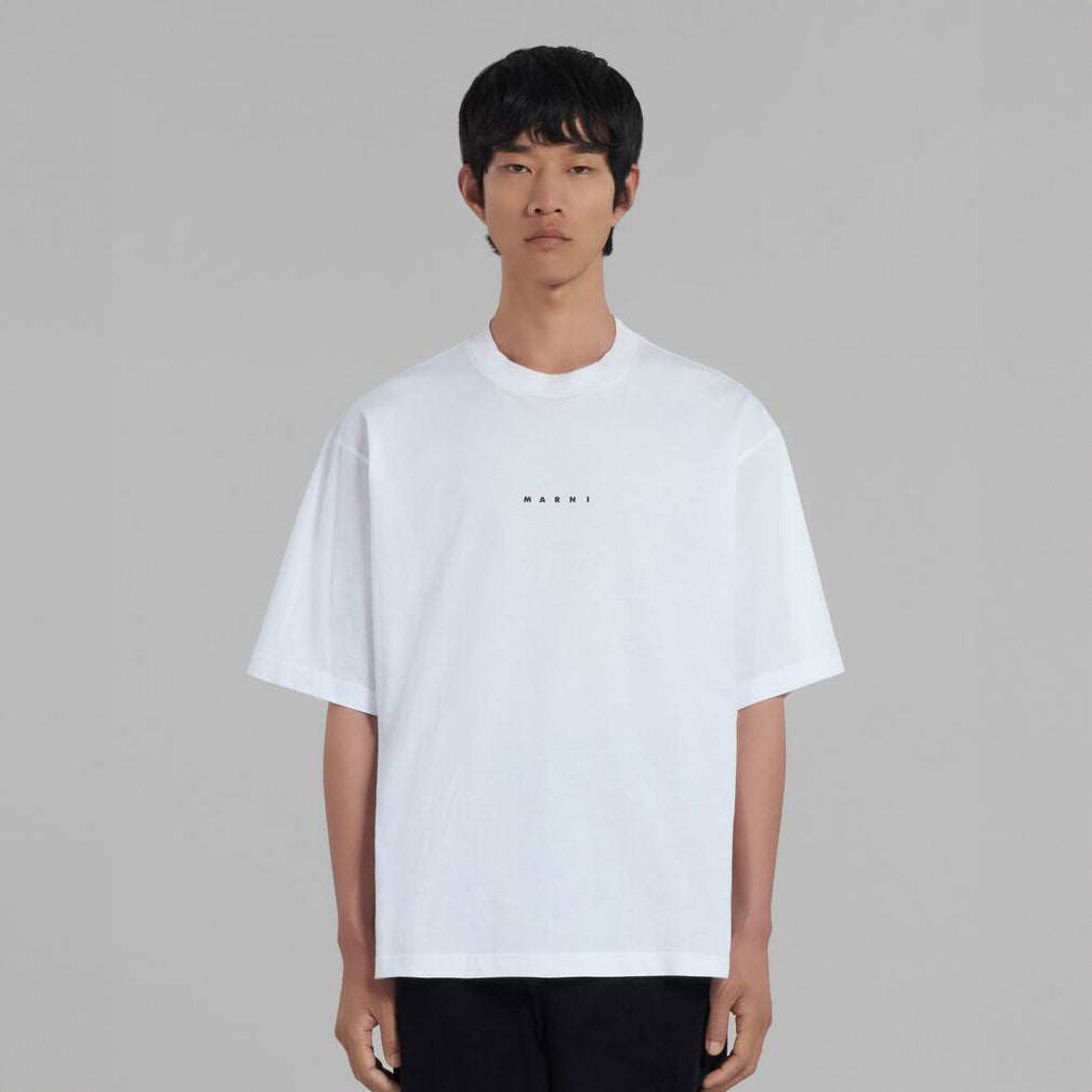 MARNI - White organic cotton T-shirt with Mini logo Marni【HUMU0223P1 USCS87 LOW01】