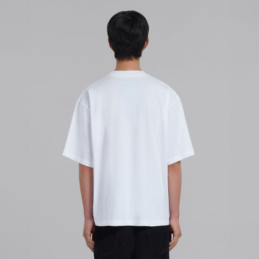 MARNI - White organic cotton T-shirt with Mini logo Marni【HUMU0223P1 USCS87 LOW01】