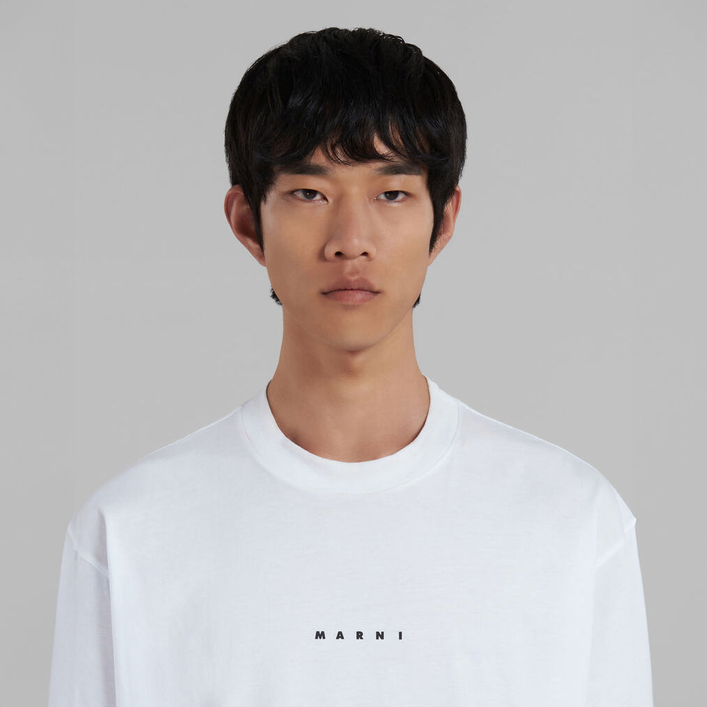 MARNI - White organic cotton T-shirt with Mini logo Marni【HUMU0223P1 USCS87 LOW01】