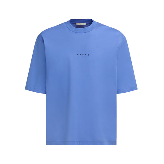 MARNI - Light Blue organic cotton T-shirt with Mini logo Marni【HUMU0223P1 USCS87  LOB26】