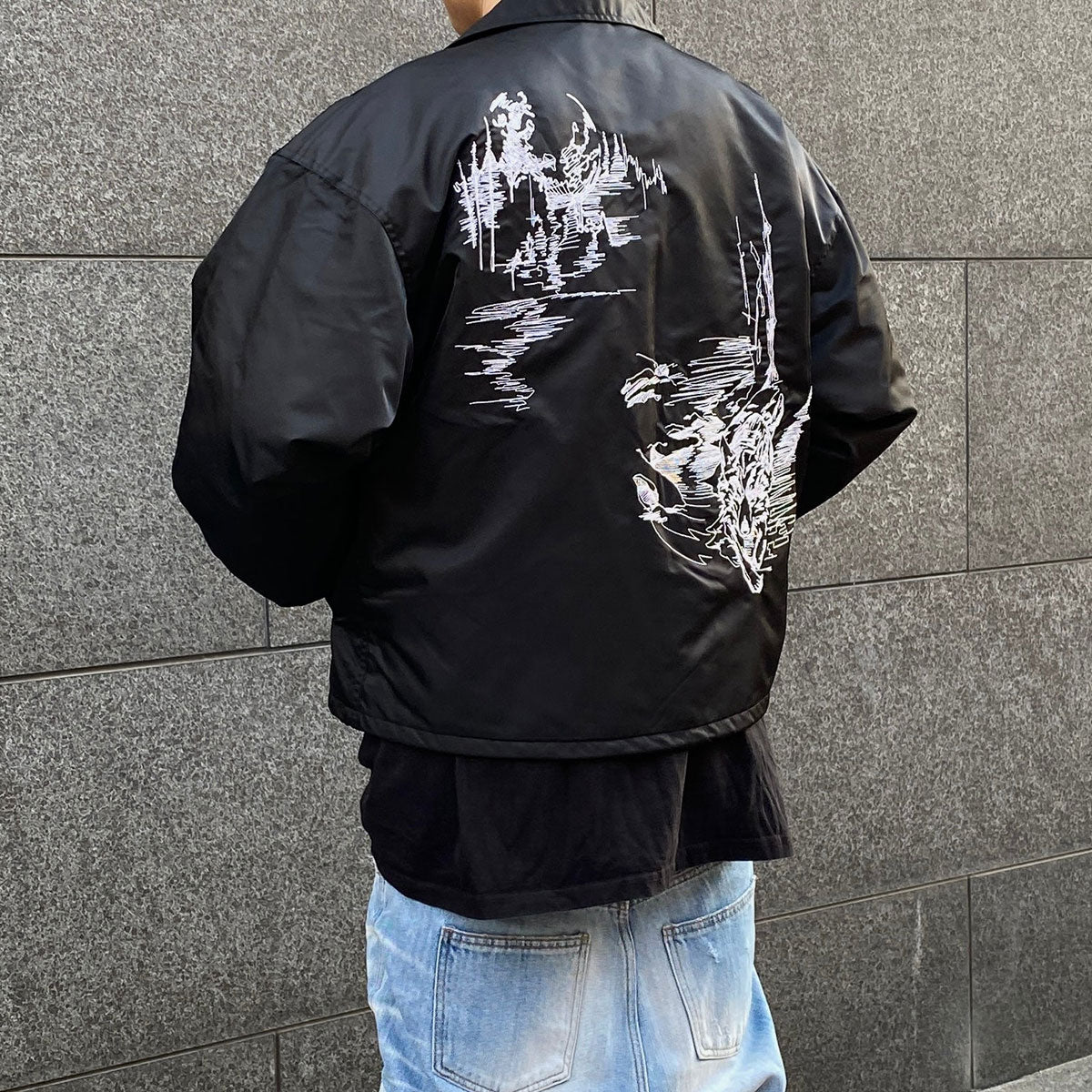 Undermycar - LONE-WOLF EMBROIDERED COACH JACKET BLACK