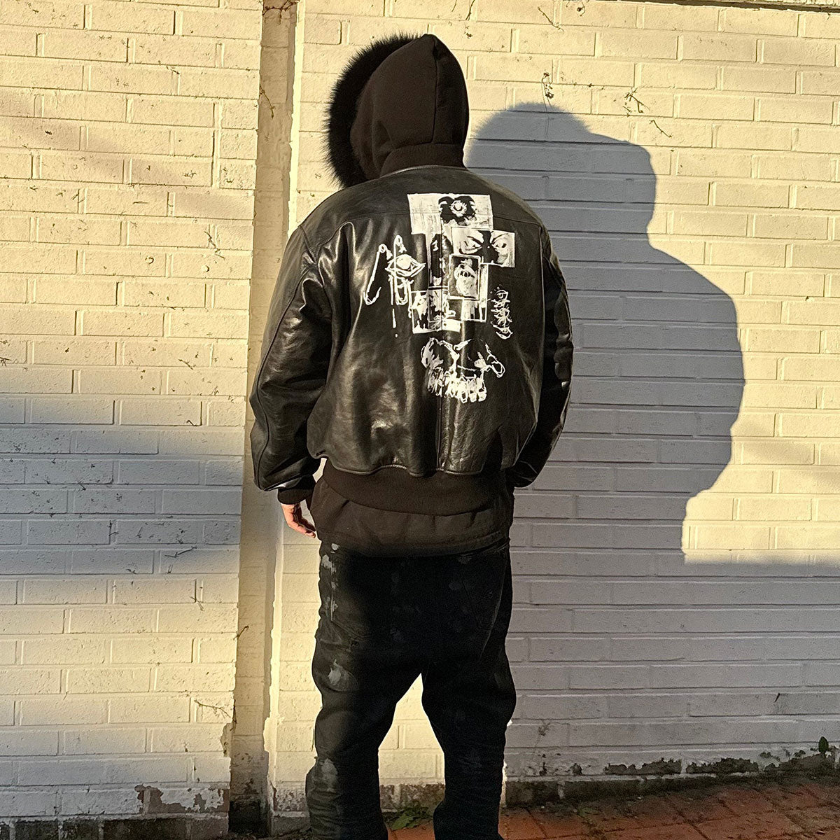 Undermycar - UNKNOWN ARTWORK PRINTED GOAT SKIN BOMBER BLACK