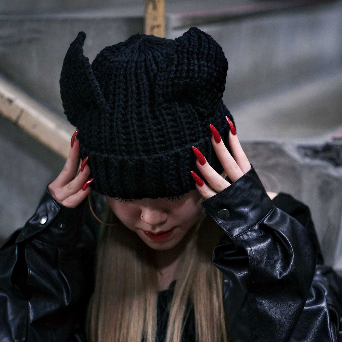 HOMEGAME - CAT KNIT CAP BLACK [HG241404]