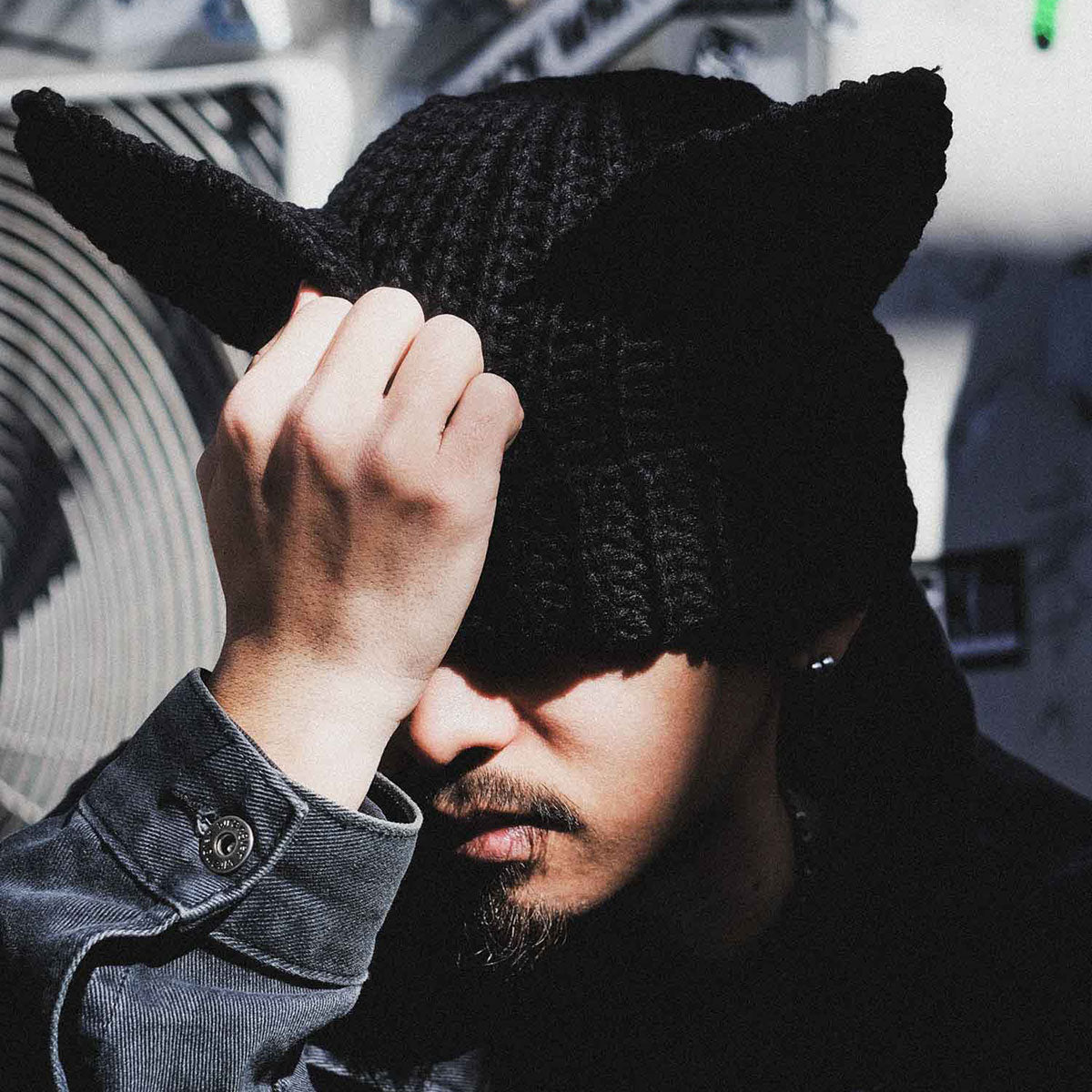 HOMEGAME - CAT KNIT CAP BLACK [HG241404]