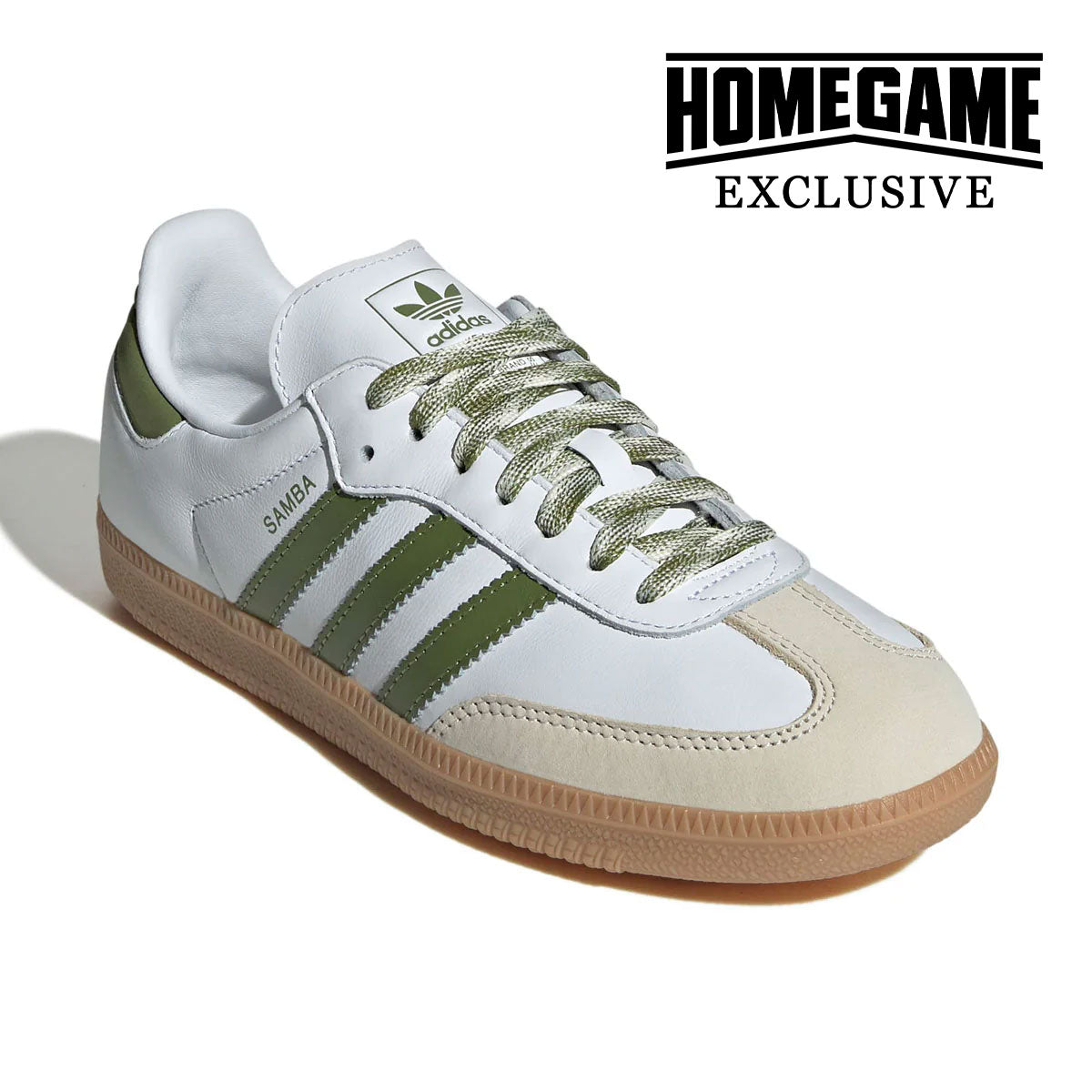 adidas - WMNS SAMBA OG Foot Wear White/Tech Olive/Gum 【JS1352】-HOMEGAME EXCLUSIVE-