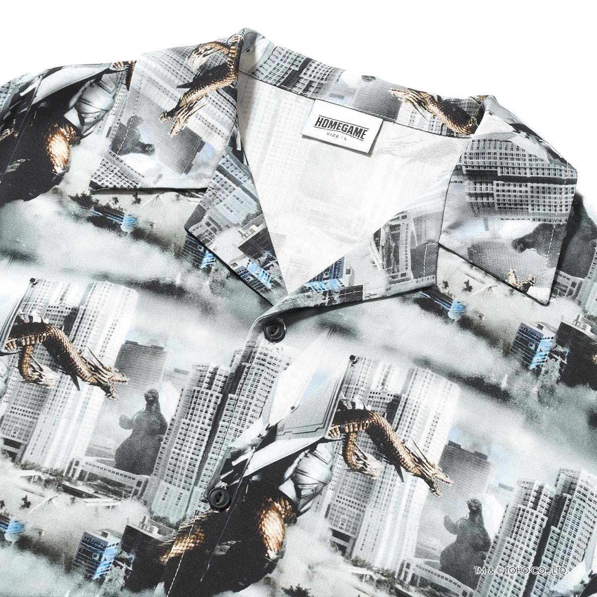 【受注販売：6月下旬頃より順次発送】GODZILLA | HOMEGAME OPEN COLLAR SHIRT ゴジラVSキングギドラ【HG260202】