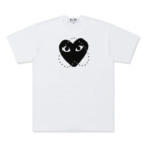 PLAY CDG - Unisex T-Shirt Printed Black Heart X Studs White【AX-T804-051】