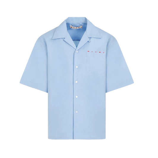 MARNI - Blue organic poplin bowling shirt with hidden logo【CUMU0213P8 USCT88 L2B50】