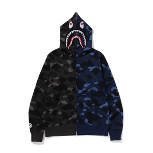 A BATHING APE BAPE BAPE 彩色迷彩分離鯊魚 FZ 連帽衫黑色/海軍藍 FZ 連帽衫黑色/海軍藍 [1K80-115-001] 