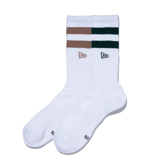 NEW ERA - SOCKS CREW 2P Embroidery WHITE/BROWN GREEN【14518184】