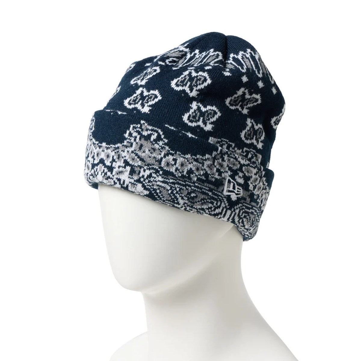 NEW ERA - BASIC CUFF KNIT PAISLEY PATTERN NAVY 【15119699】