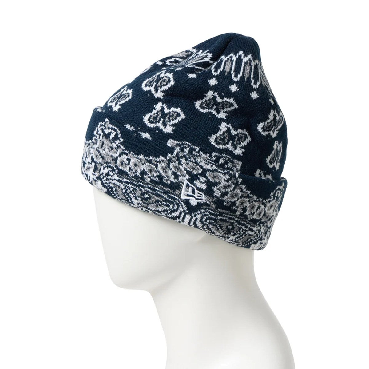 NEW ERA - BASIC CUFF KNIT PAISLEY PATTERN NAVY 【15119699】